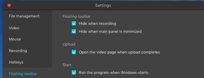 floating toolbar options